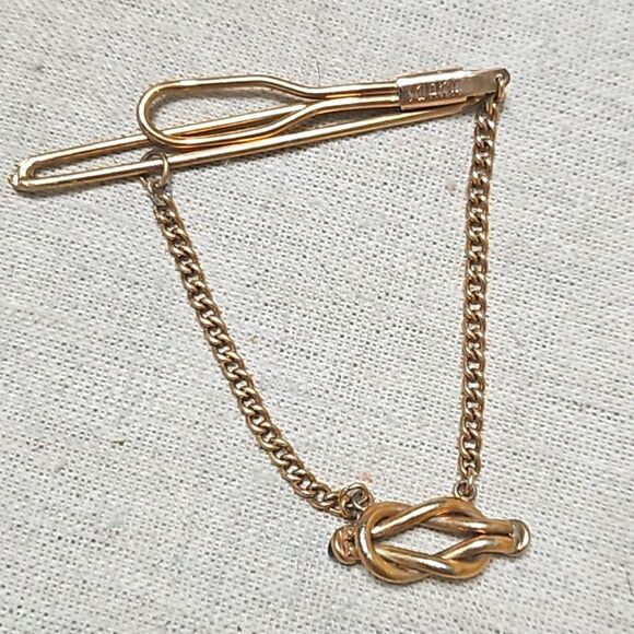 Vintage Swank 30s Blue Glass Tipped Gold Filled Cufflinks Tie Clip Set - Picture 5 of 9